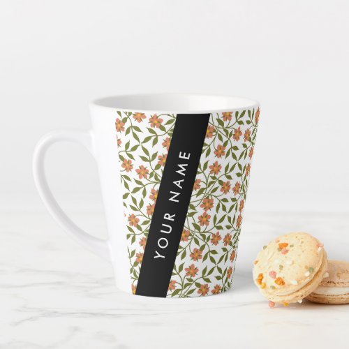 Orange Flowers Floral Pattern Boho Your Name Latte Mug