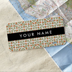 Orange Flowers, Floral Pattern, Boho, Your Name License Plate