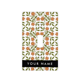 Orange Flowers, Floral Pattern, Boho, Your Name Light Switch Cover