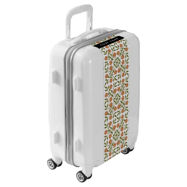 Orange Flowers, Floral Pattern, Boho, Your Name Luggage (Rotated Left)