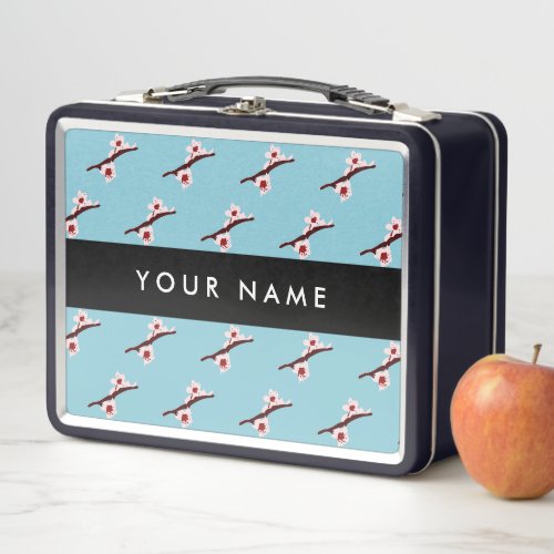 Orange Flowers Floral Pattern Boho Your Name Metal Lunch Box