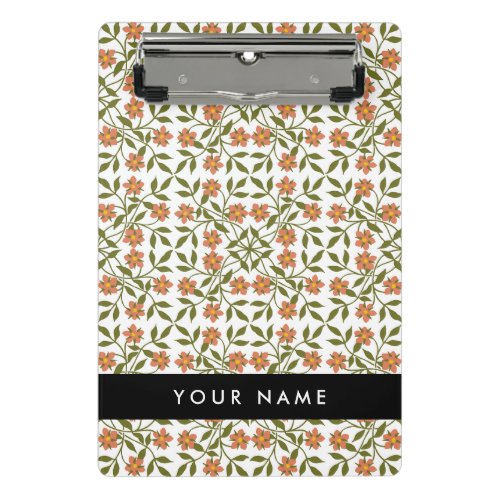 Orange Flowers Floral Pattern Boho Your Name Mini Clipboard