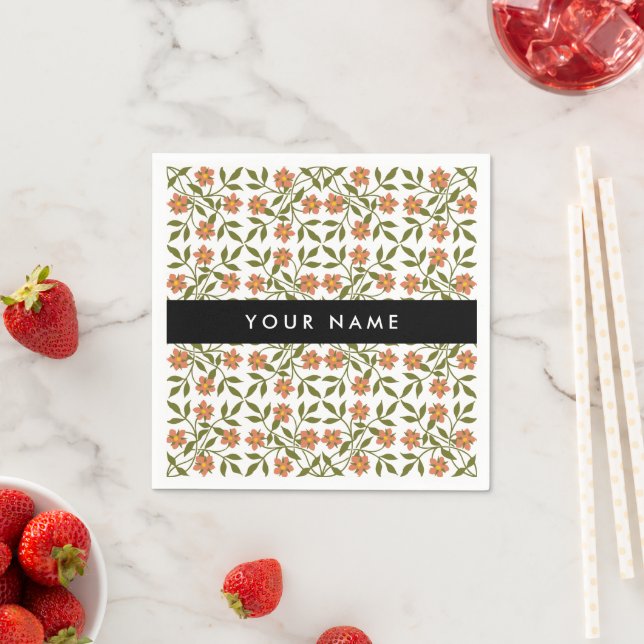 Orange Flowers, Floral Pattern, Boho, Your Name Napkins (Insitu)