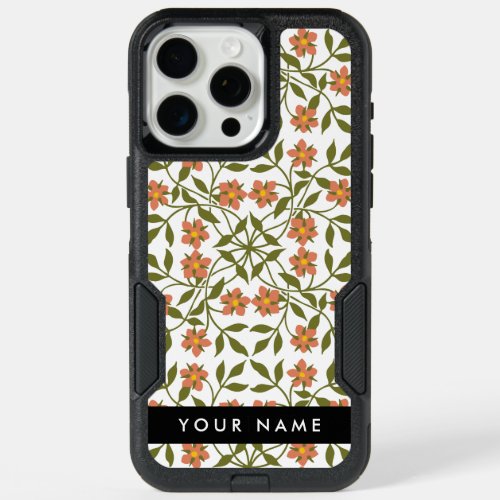 Orange Flowers Floral Pattern Boho Your Name iPhone 15 Pro Max Case