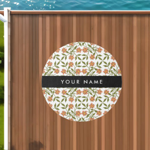 Orange Flowers, Floral Pattern, Boho, Your Name Outdoor Rug