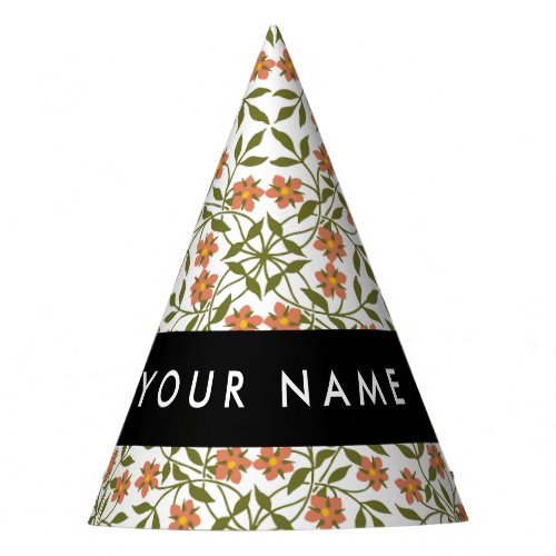 Orange Flowers Floral Pattern Boho Your Name Party Hat