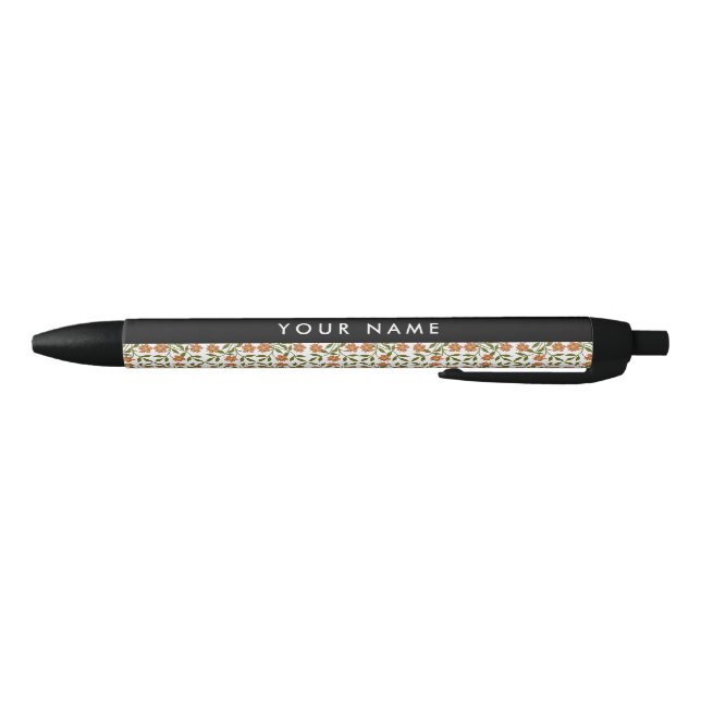 Orange Flowers, Floral Pattern, Boho, Your Name Pen (Bottom)