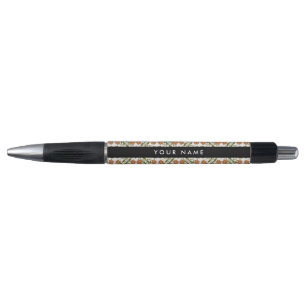 Orange Flowers, Floral Pattern, Boho, Your Name Pen