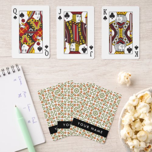 Orange Flowers Floral Pattern Boho Your Name Pinochle Cards