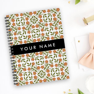 Orange Flowers, Floral Pattern, Boho, Your Name Planner