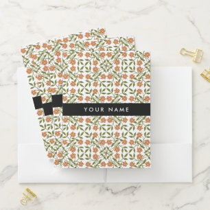Orange Flowers, Floral Pattern, Boho, Your Name Pocket Folder