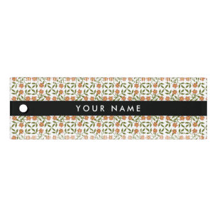 Orange Flowers, Floral Pattern, Boho, Your Name Ruler