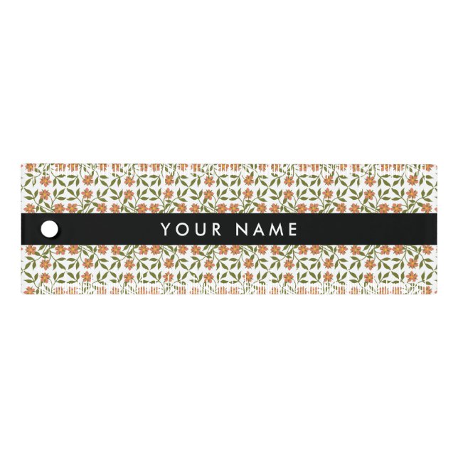 Orange Flowers, Floral Pattern, Boho, Your Name Ruler (Front)
