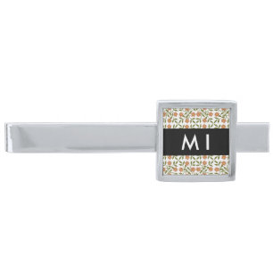 Orange Flowers, Floral Pattern, Boho, Your Name Silver Finish Tie Bar