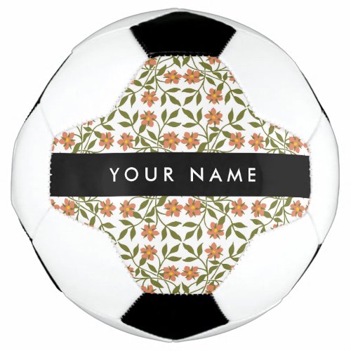 Orange Flowers Floral Pattern Boho Your Name Soccer Ball