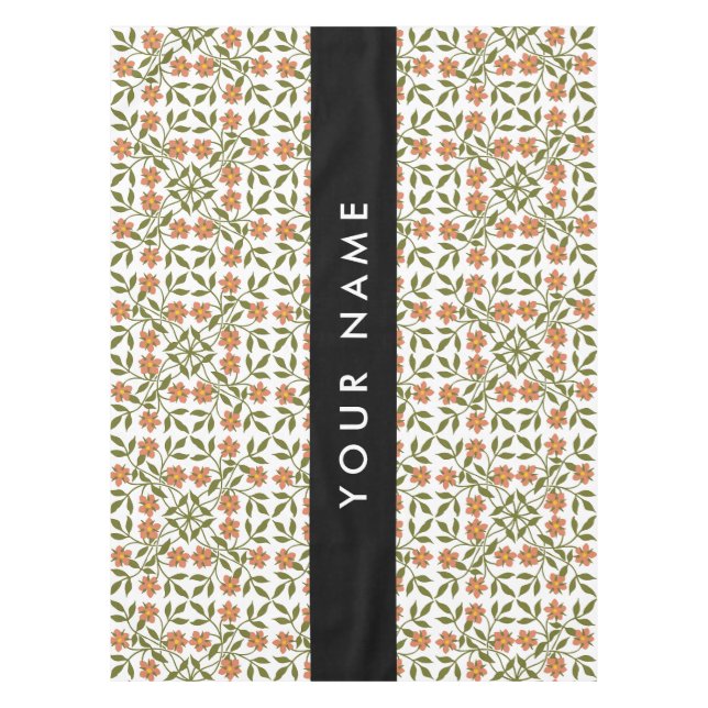 Orange Flowers, Floral Pattern, Boho, Your Name Tablecloth (Front)