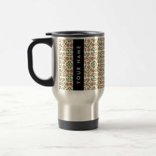 Orange Flowers Floral Pattern Boho Your Name Travel Mug