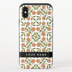 Orange Flowers, Floral Pattern, Boho, Your Name iPhone XS Slider Case