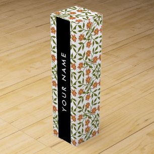 Orange Flowers, Floral Pattern, Boho, Your Name Wine Box