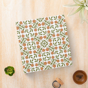 Orange Flowers, Floral Pattern, Greenery, Boho 3 Ring Binder