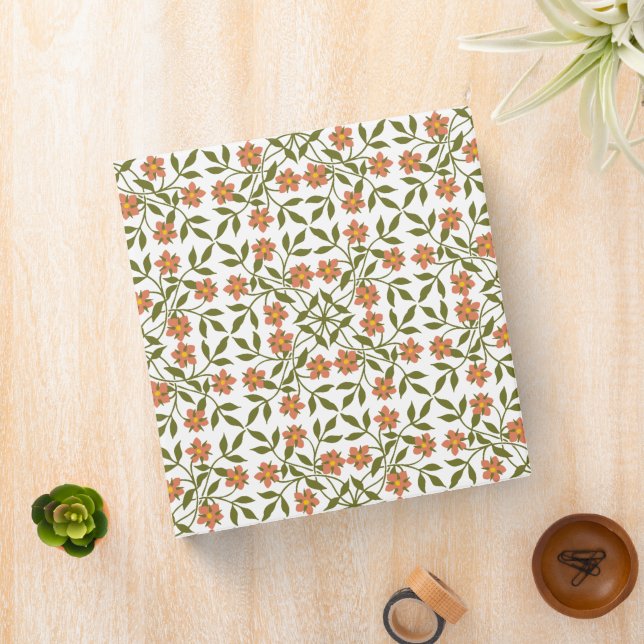 Orange Flowers, Floral Pattern, Greenery, Boho 3 Ring Binder (In Situ)