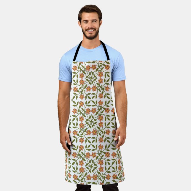 Orange Flowers, Floral Pattern, Greenery, Boho Apron (Worn)