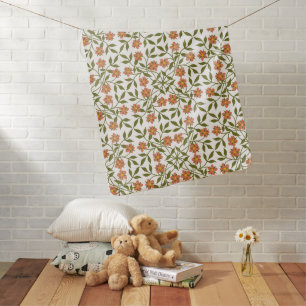 Orange Flowers, Floral Pattern, Greenery, Boho Baby Blanket