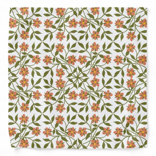 Orange Flowers Floral Pattern Greenery Boho Bandana