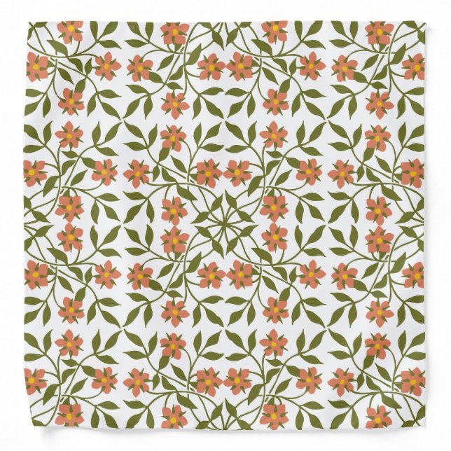Orange Flowers, Floral Pattern, Greenery, Boho Bandana (Front)