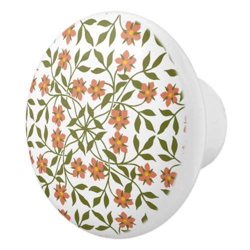 Orange Flowers Floral Pattern Greenery Boho Ceramic Knob