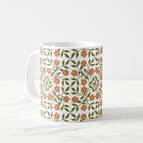 Orange Flowers Floral Pattern Greenery Boho Coffee Mug