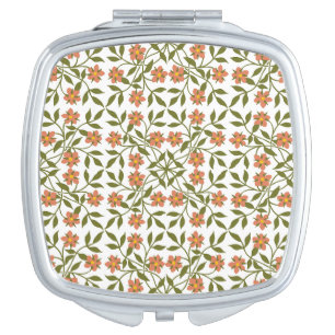 Orange Flowers, Floral Pattern, Greenery, Boho Compact Mirror