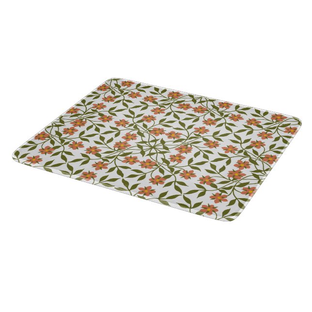 Orange Flowers, Floral Pattern, Greenery, Boho Cutting Board (Corner)