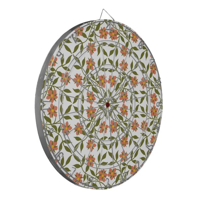 Orange Flowers, Floral Pattern, Greenery, Boho Dart Board (Front Left)