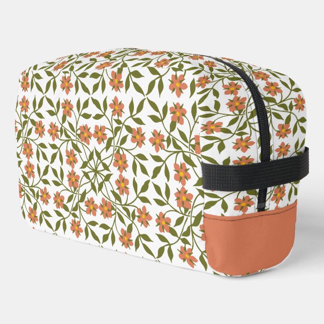 Orange Flowers, Floral Pattern, Greenery, Boho Dopp Kit (Left Corner)