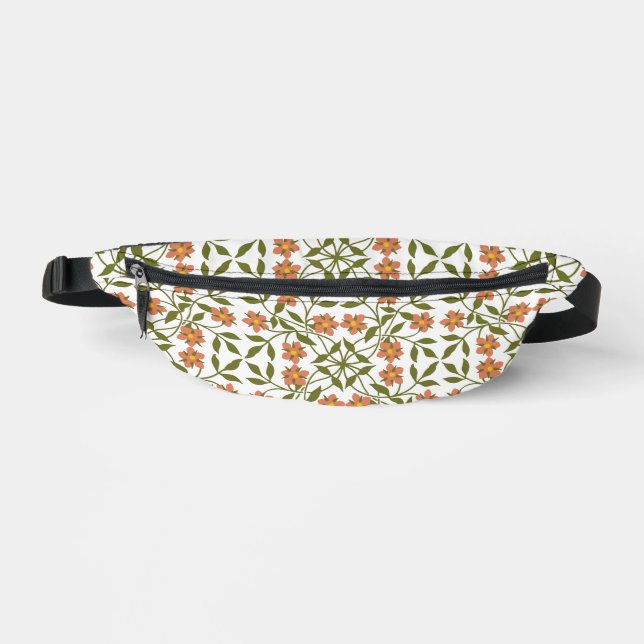 Orange Flowers, Floral Pattern, Greenery, Boho Fanny Pack (Front)