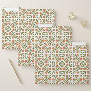 Orange Flowers, Floral Pattern, Greenery, Boho File Folder