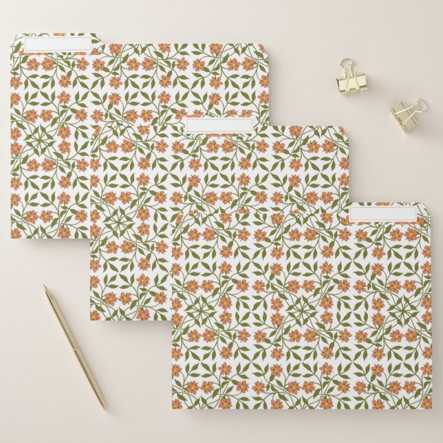Orange Flowers, Floral Pattern, Greenery, Boho File Folder (Set)
