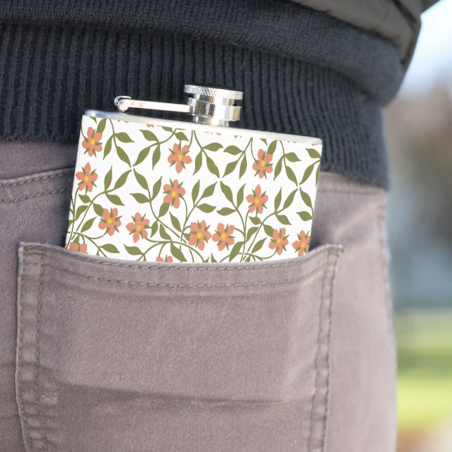 Orange Flowers, Floral Pattern, Greenery, Boho Flask (In Situ)