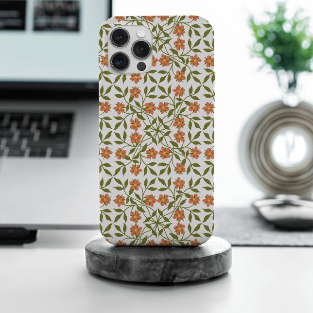 Orange Flowers, Floral Pattern, Greenery, Boho iPhone Case (Creator Uploaded)