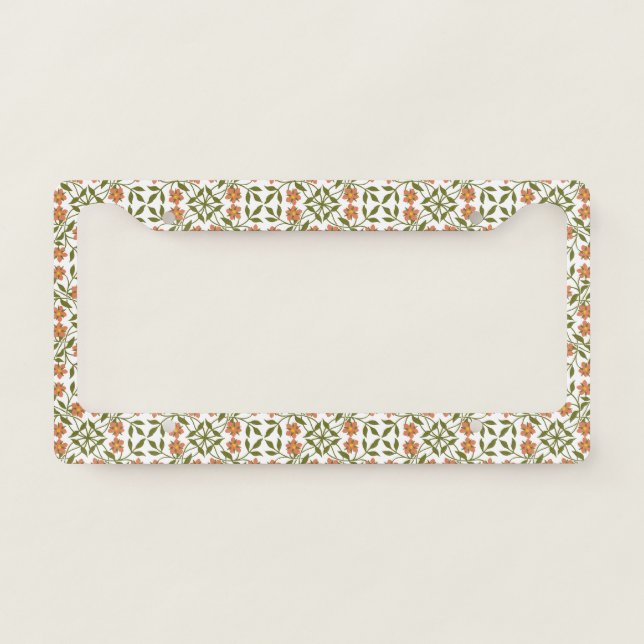 Orange Flowers, Floral Pattern, Greenery, Boho License Plate Frame (Front)