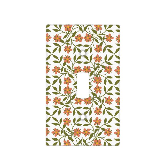 Orange Flowers, Floral Pattern, Greenery, Boho Light Switch Cover (Front)