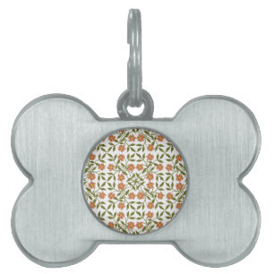 Orange Flowers, Floral Pattern, Greenery, Boho Pet ID Tag