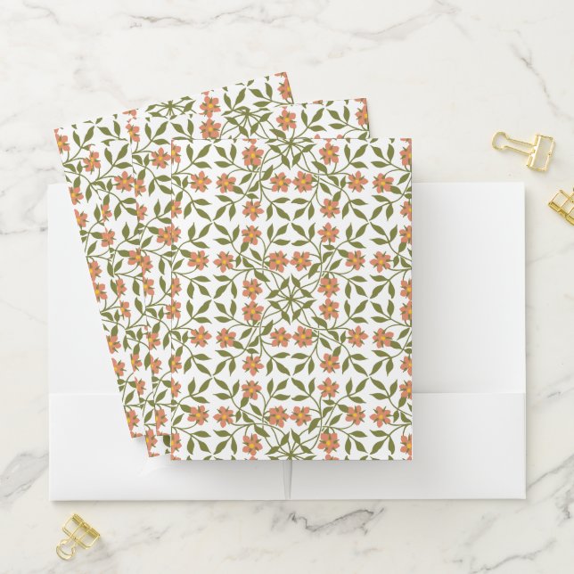 Orange Flowers, Floral Pattern, Greenery, Boho Pocket Folder (In Situ)