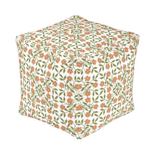 Orange Flowers, Floral Pattern, Greenery, Boho Pouf
