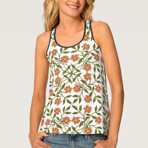 Orange Flowers Floral Pattern Greenery Boho Tank Top