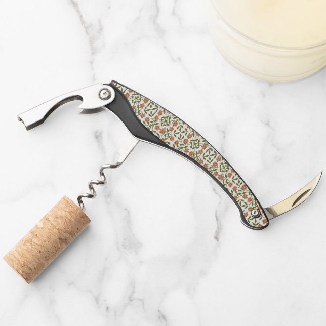Orange Flowers, Floral Pattern, Greenery, Boho Waiter's Corkscrew (Front)