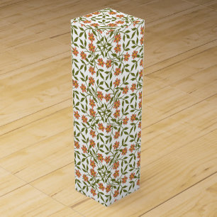 Orange Flowers, Floral Pattern, Greenery, Boho Wine Box