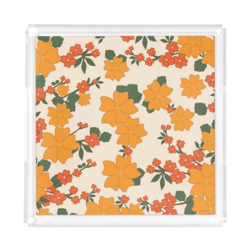 Orange Flowers Floral Pattern Pattern Of Flowers Acrylic Tray