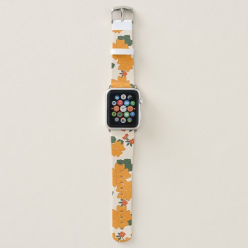 Orange Flowers Floral Pattern Pattern Of Flowers Apple Watch Band